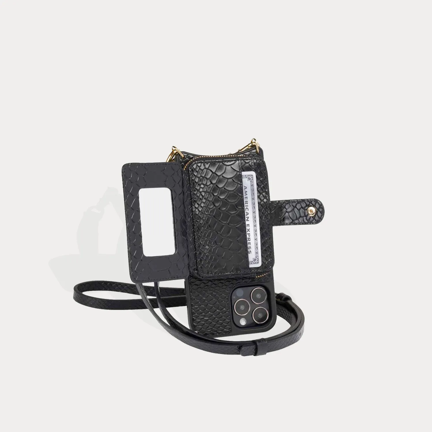 Emma Vanity Crossbody Bandolier - Black Snake/Gold