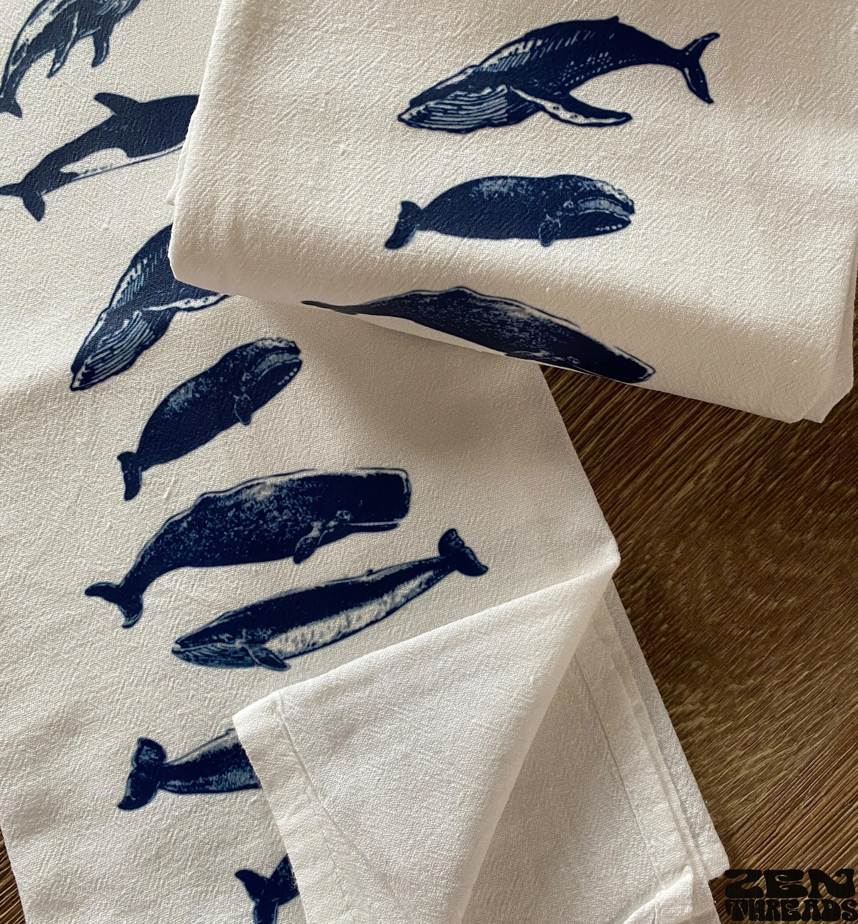 Flour Sack Kitchen Towels WHALES Flour Sack Bar Towels Natural Cotton tea towel gift