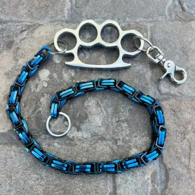 Four Finger Wallet Chain - Black & Blue Daytona Road King - W/ Polished Four Finger Ring - WCK25RK