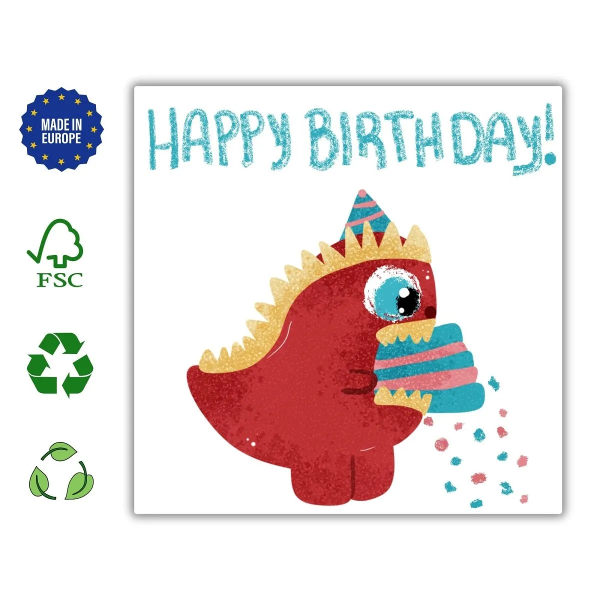 Happy Birthday Dinosaur Card, T-Rex Cake Illustration, Kids Birthday Greeting, Cute Children&#39;s Cards, Dino Theme Greeting, Printed Postcards