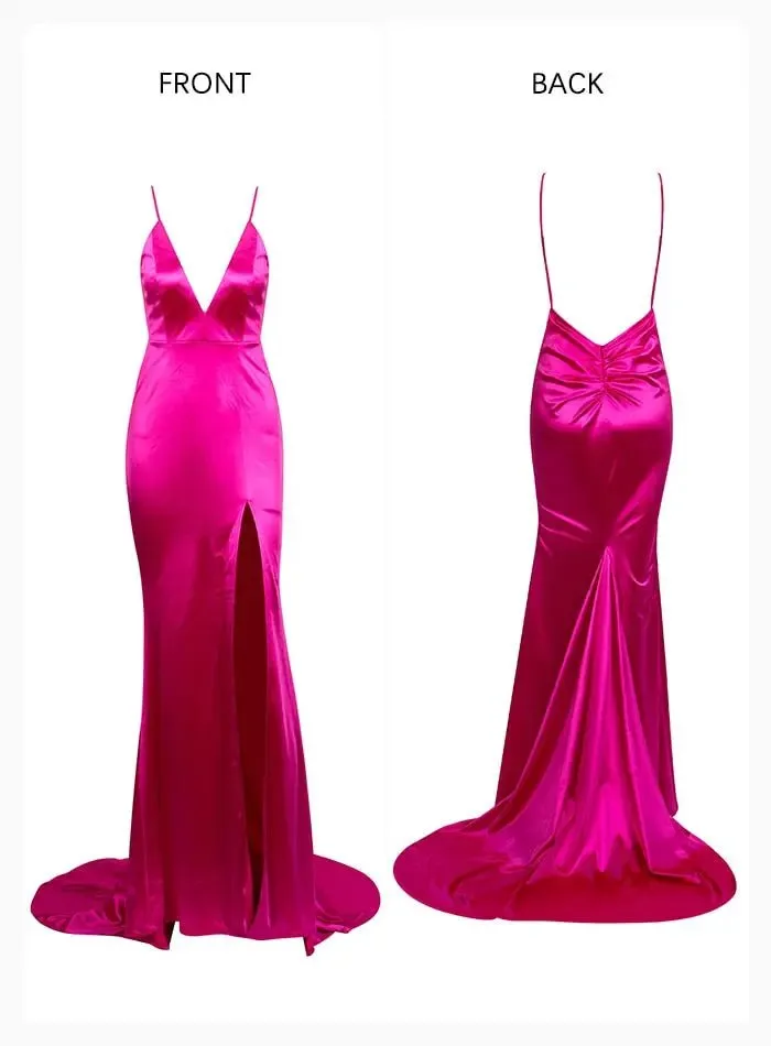 Hot Pink Cut Out Slit Open Back Bodycon Long Dress