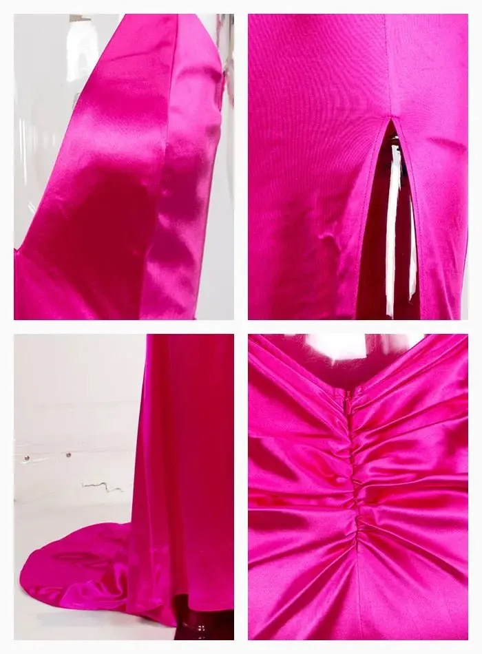 Hot Pink Cut Out Slit Open Back Bodycon Long Dress