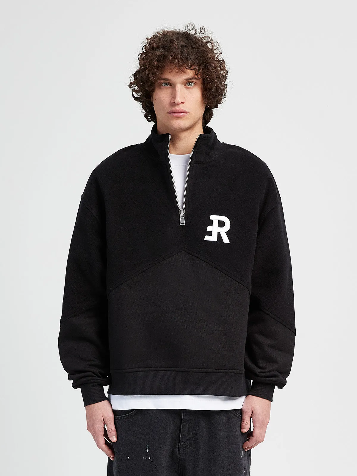 INSIDE OUT HALF ZIP HOODIE - BLACK