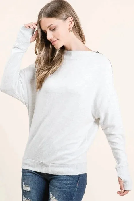 Jersey Dolman Sleeve with One Shoulder Zipper Top -HT-674