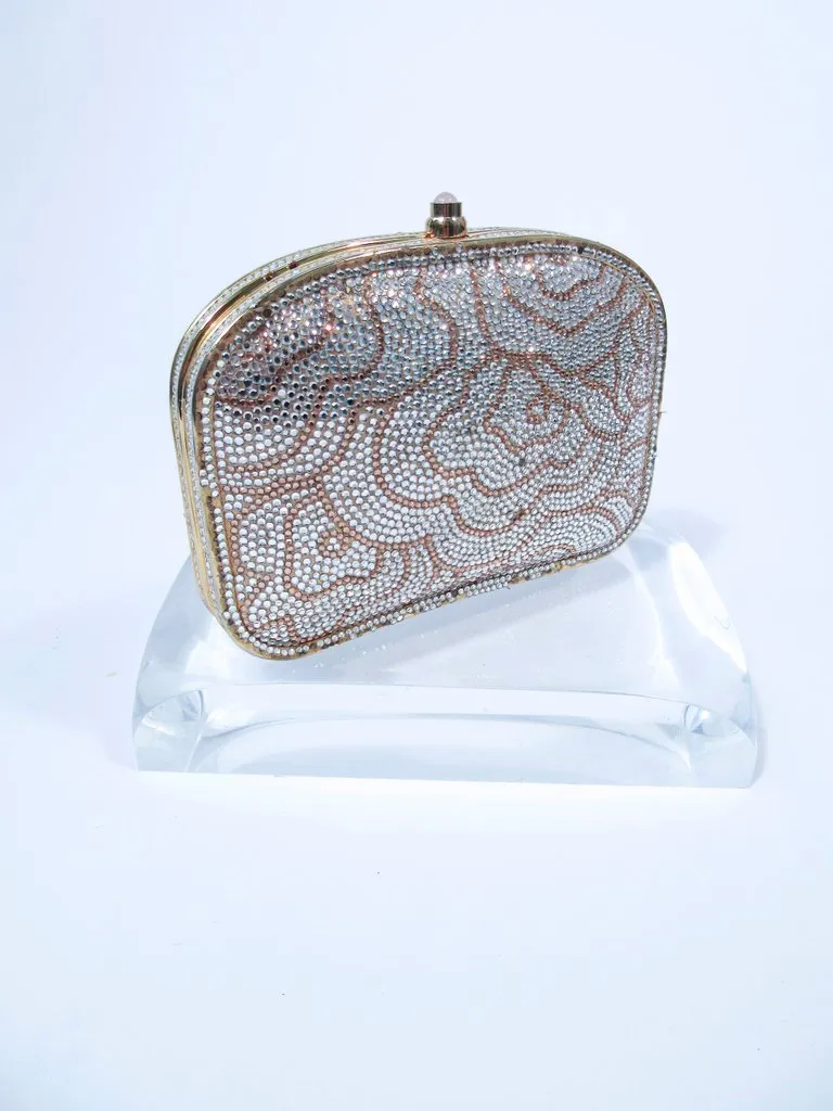 JUDITH LEIBER Gold and Silver Tone Rosette Clutch Strap