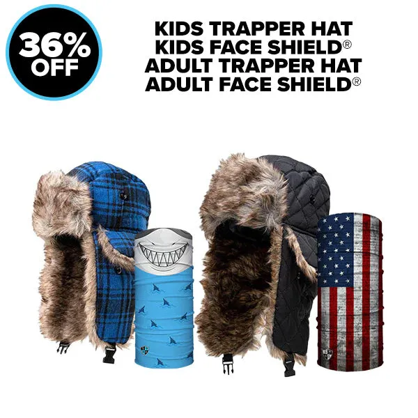 Kids Trapper Hat   Adult Trapper Hat  1 Kids Face Shield®   1 Face Shield®