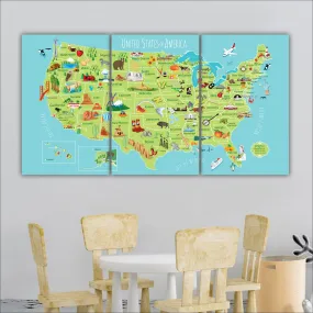 Kids USA Push Pin Map - 3 Panel