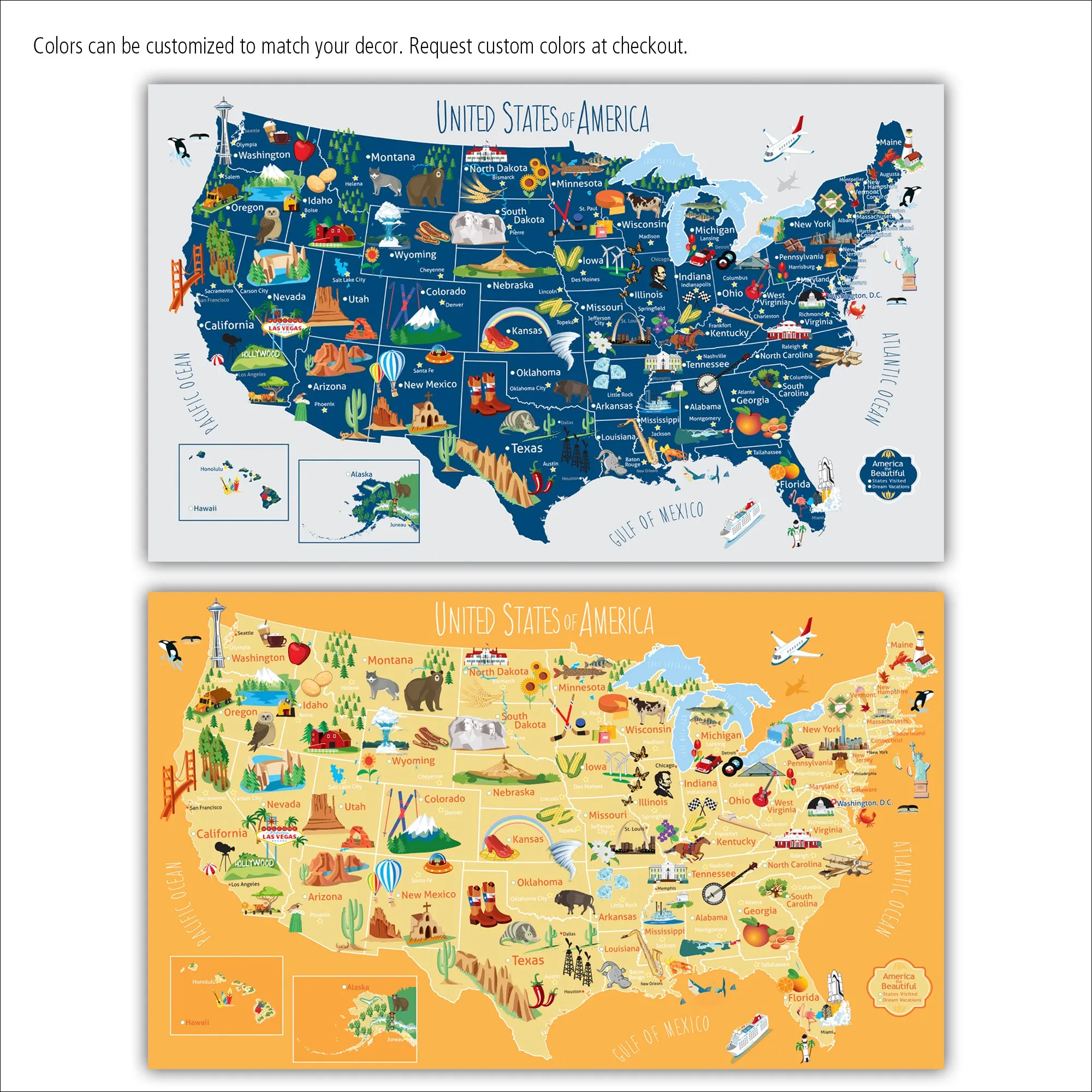 Kids USA Push Pin Map - 3 Panel