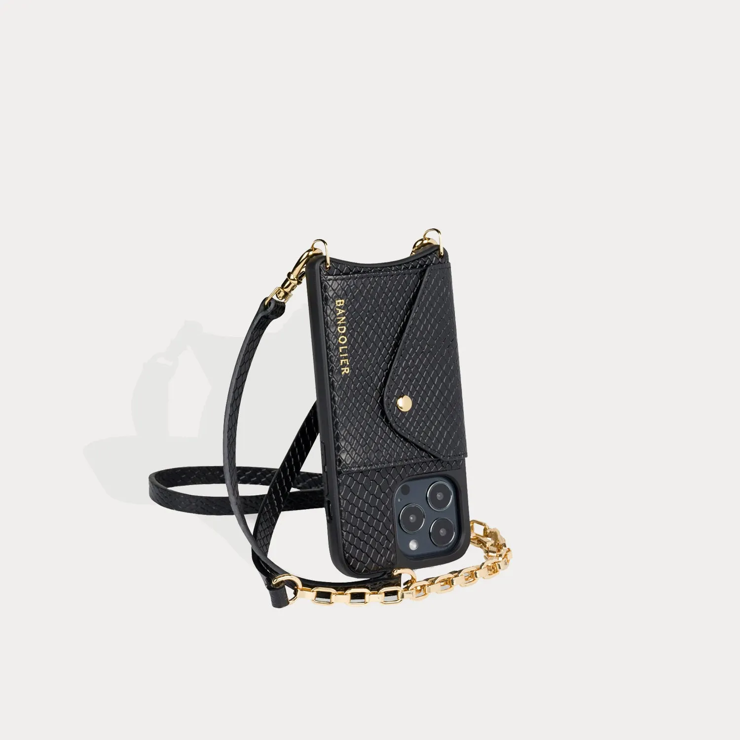 Lena Side Slot Crossbody Bandolier - Black Snake/Gold