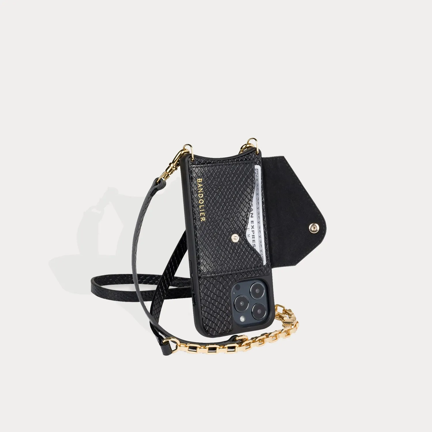 Lena Side Slot Crossbody Bandolier - Black Snake/Gold