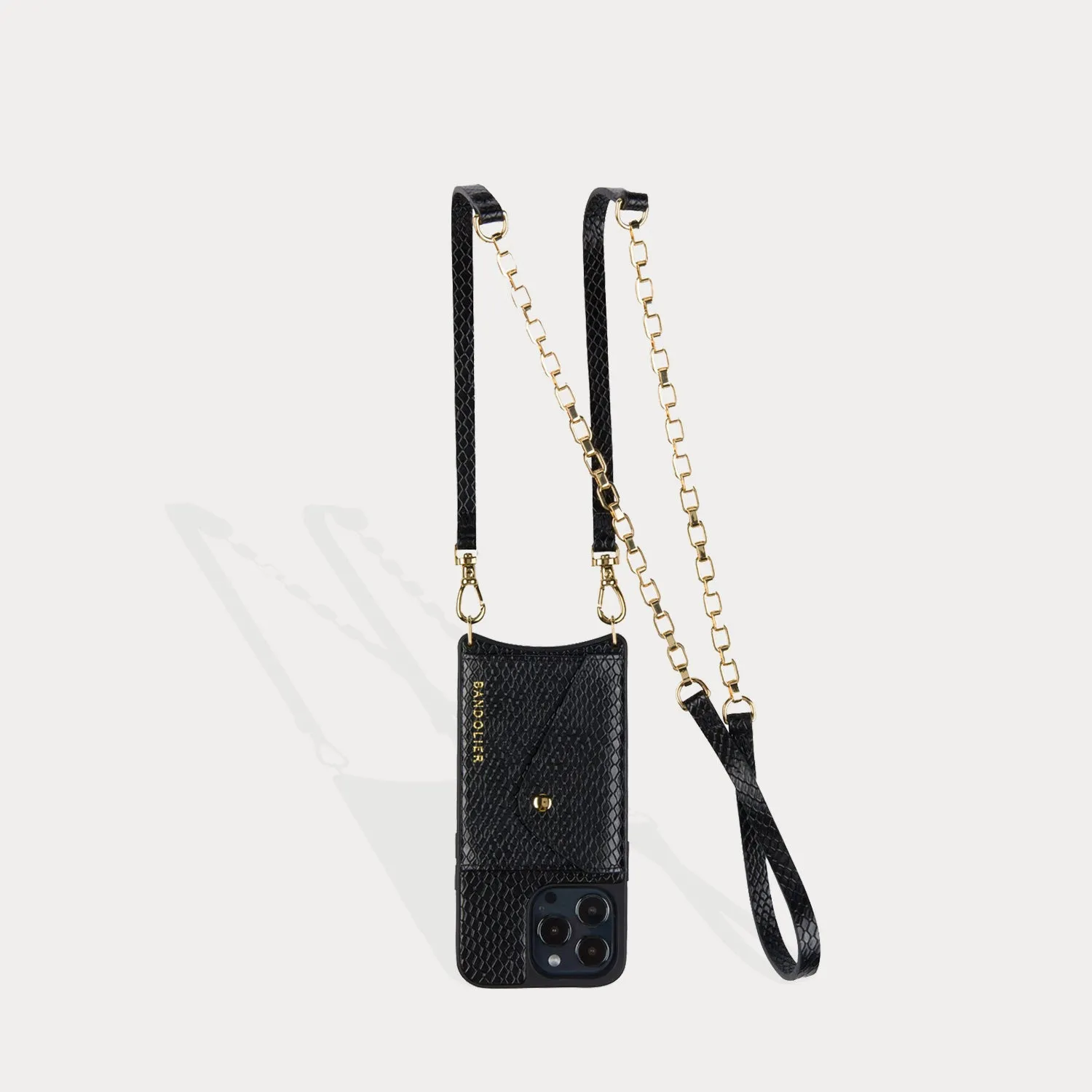 Lena Side Slot Crossbody Bandolier - Black Snake/Gold