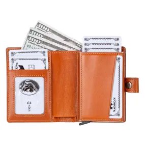 Max Slide Secure: RFID-Protected Wallet with Slide-Out Card, Cash Pocket & ID Slot, Burnished Tan