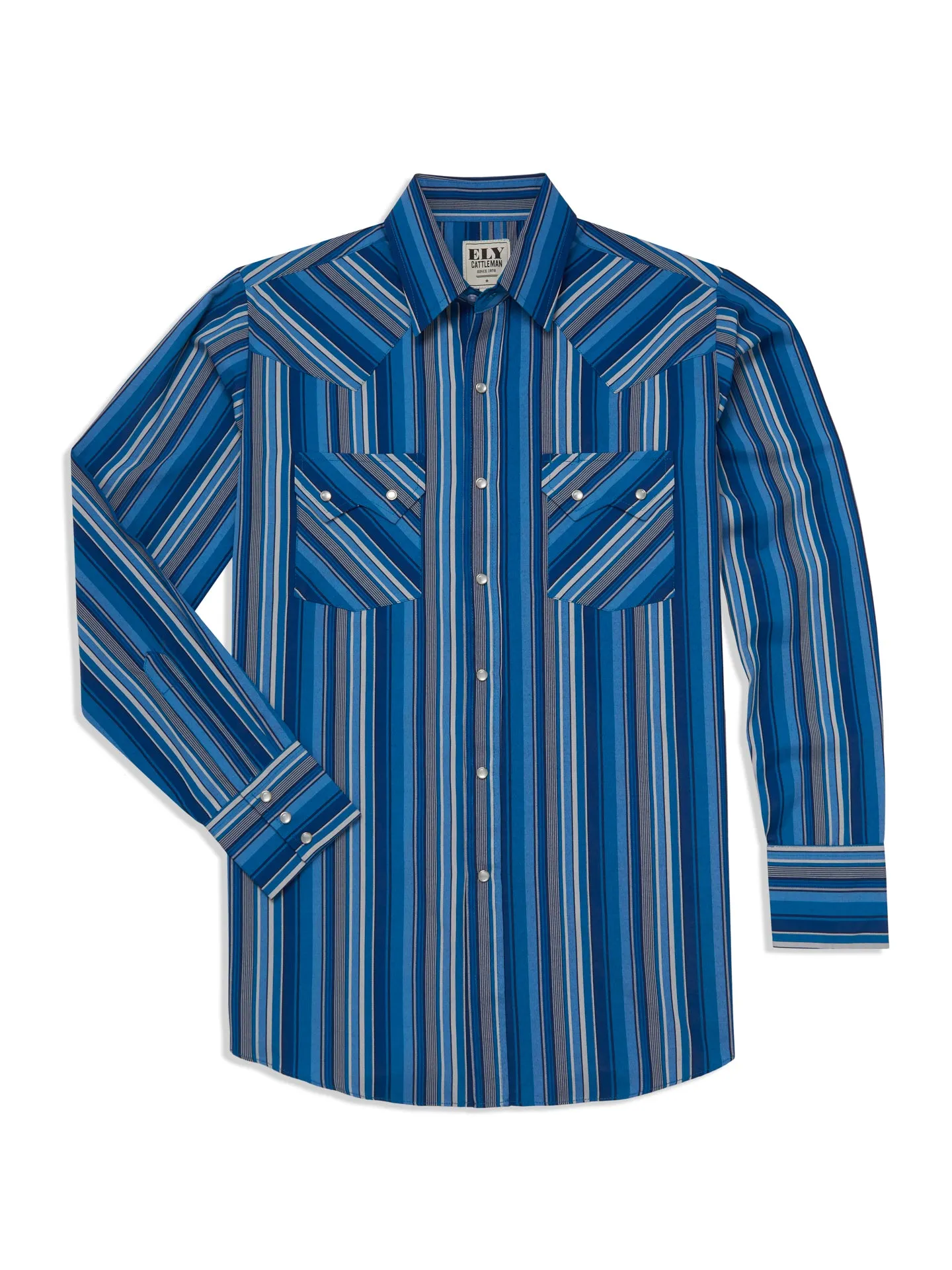 Men's Ely Cattleman Long Sleeve Textured Stripe Western Snap Shirt-Light Blue & Royal Blue