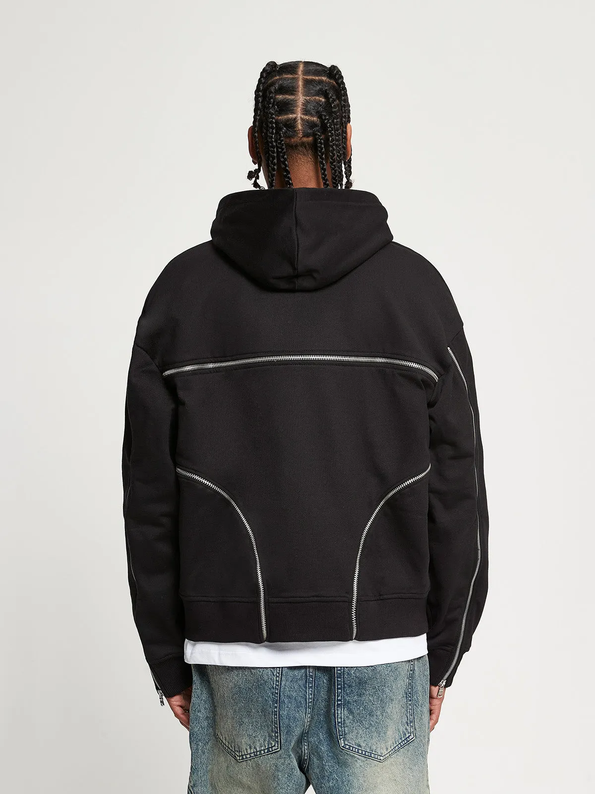 MULTIPLE ZIPPER HOODIE - BLACK