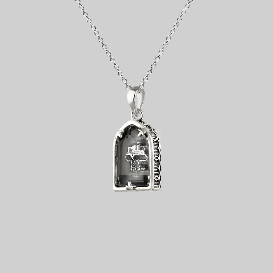 OMINOUS. Skull Under Glass Necklace - Silver