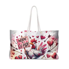 Personalised/Non-Personalised Weekender Bag, Chicken/Rooster, No to Cupid, Large Weekender Bag, Beach Bag, Book Bag