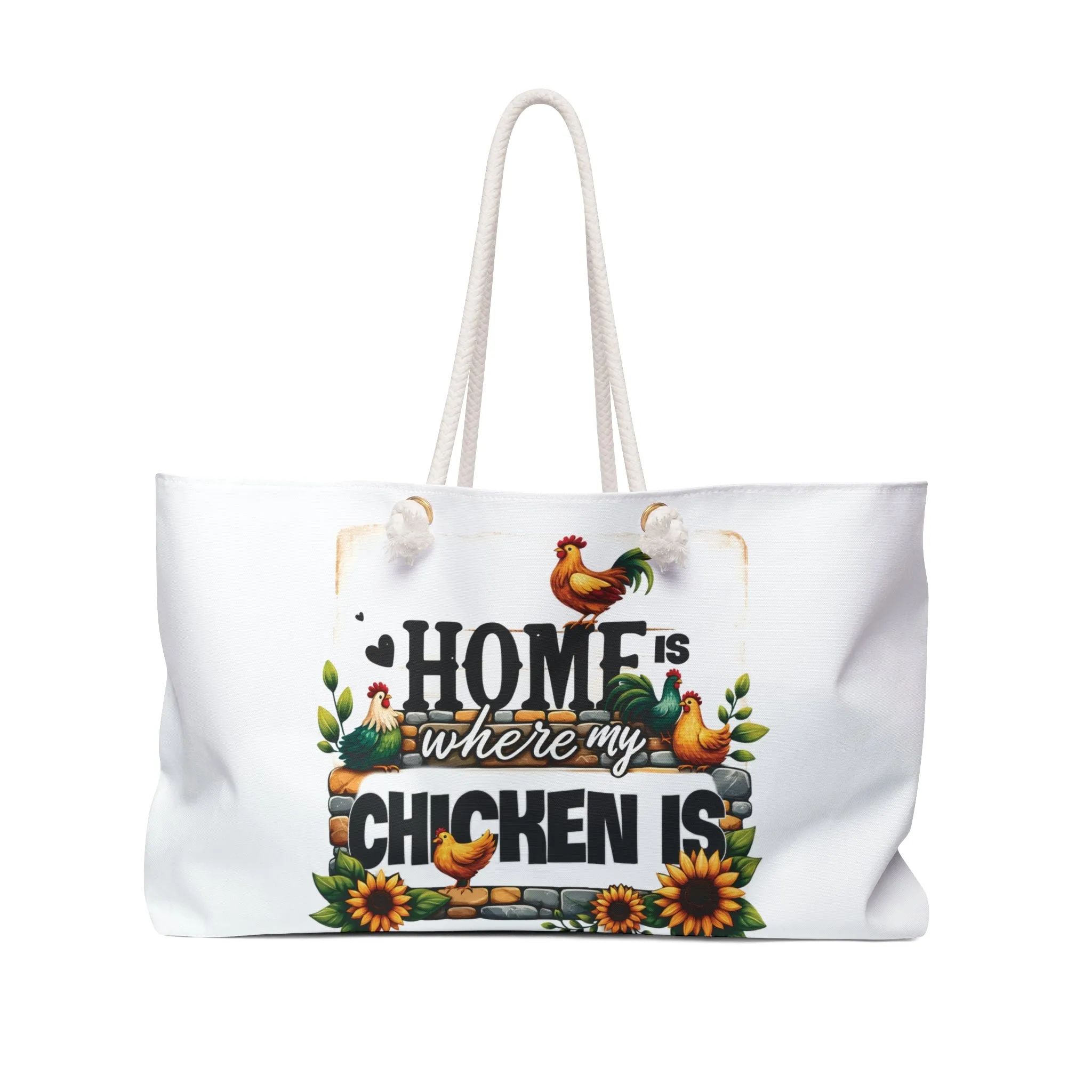 Personalised/Non-Personalised Weekender Bag, Chickens, Quote, Home is Where my Chicken is, Large Weekender Bag, Beach Bag, Book Bag