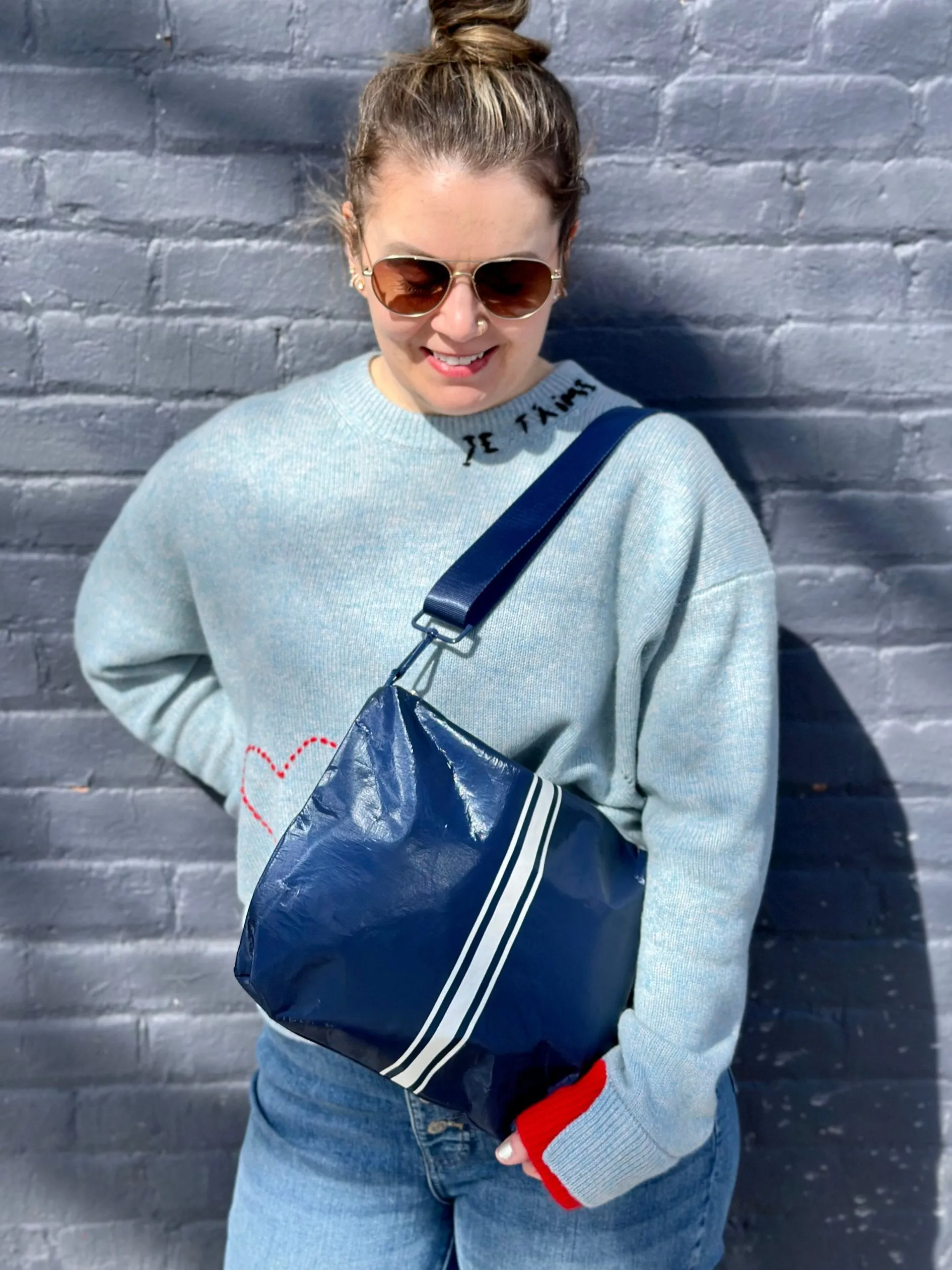 Pouch to Purse - Shimmer Navy Blue with White Stripes