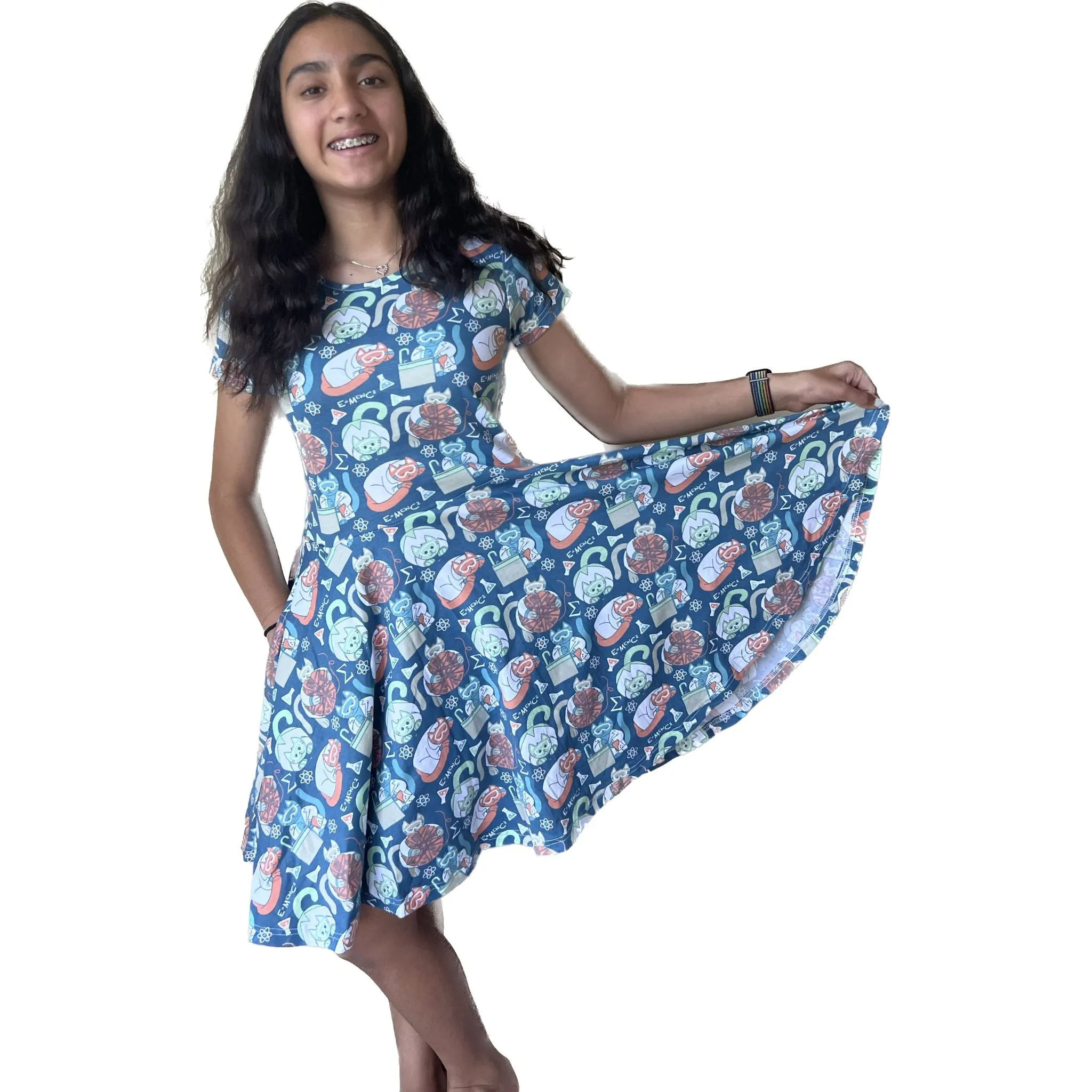 Science Cats Kids Twirl Dress