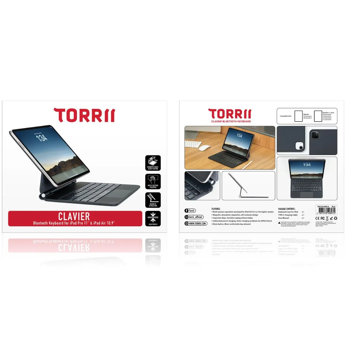 TORRII CLAVIER Bluetooth Keyboard for iPad Pro 11" & iPad Air 10.9" - Black