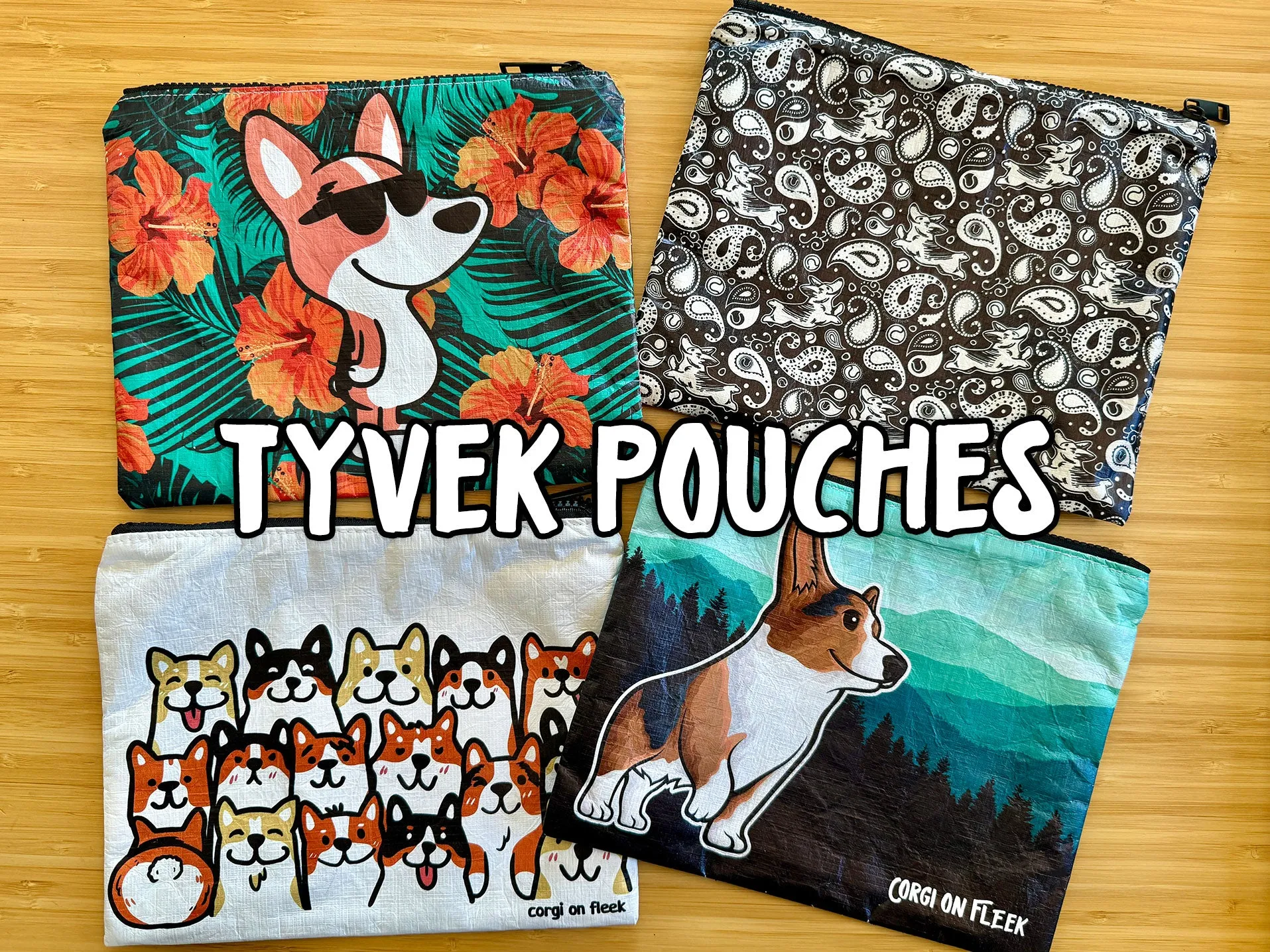 Tyvek Corgi Zipper Pouches