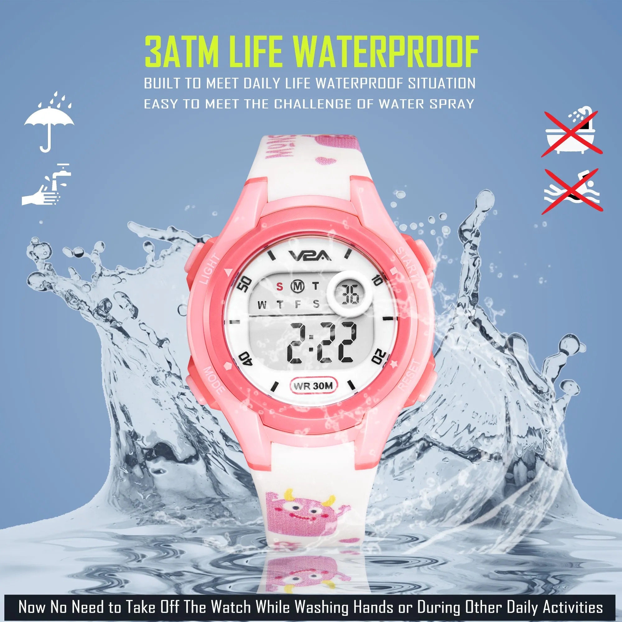 V2A Boys and Girls Kids Watch - Waterproof Watch, Gifts for Boys and Girls Age 5-13 for Multi-Functional 30 M Waterproof Digital Sports Watches for 3 4 5 6 7 Year Old Girls