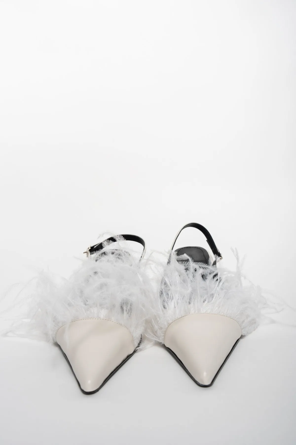 WHITE FEATHER SLING BACKS