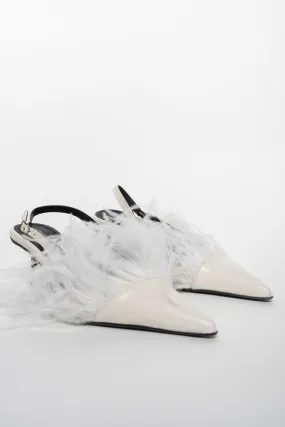 WHITE FEATHER SLING BACKS