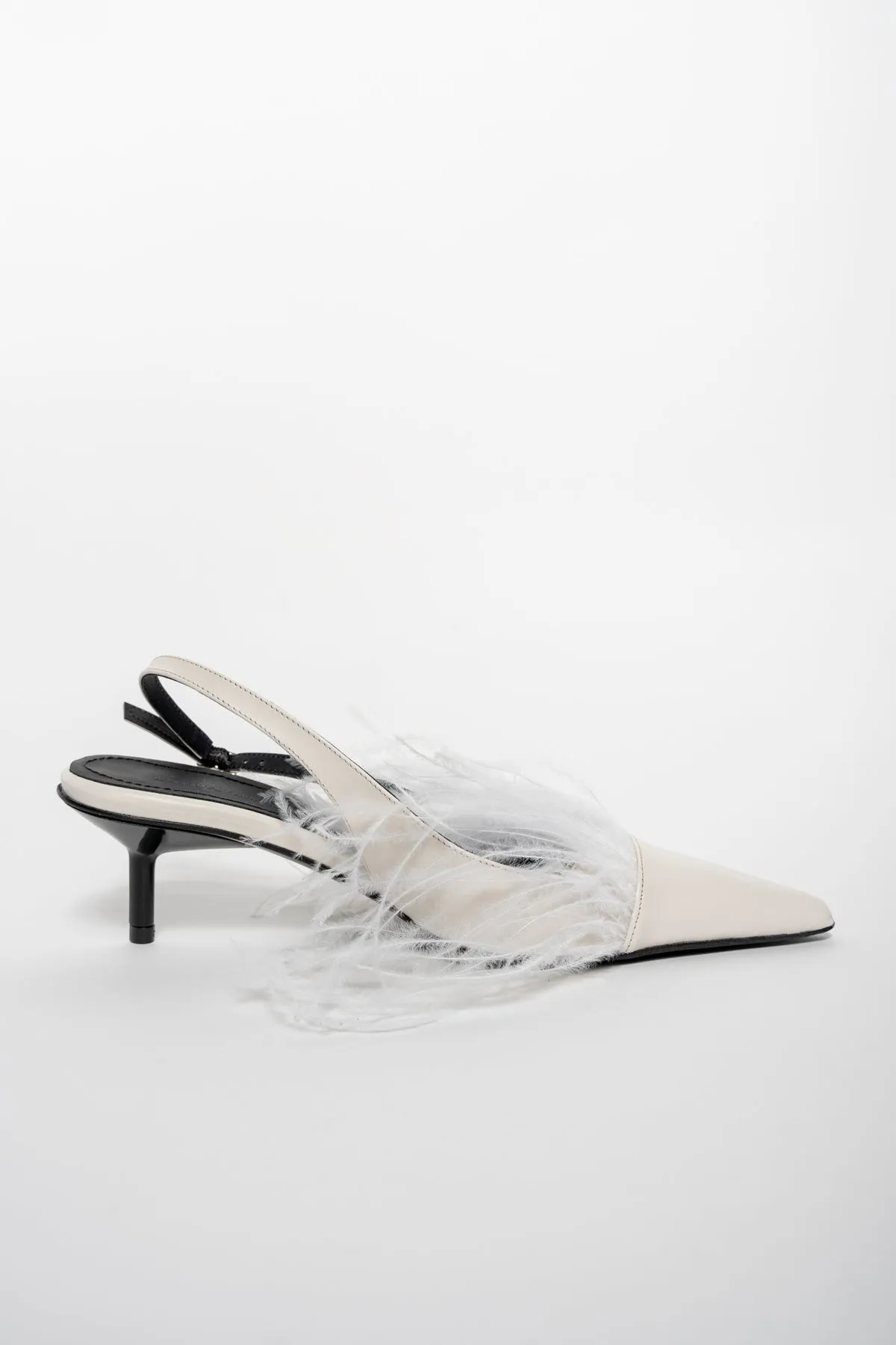 WHITE FEATHER SLING BACKS