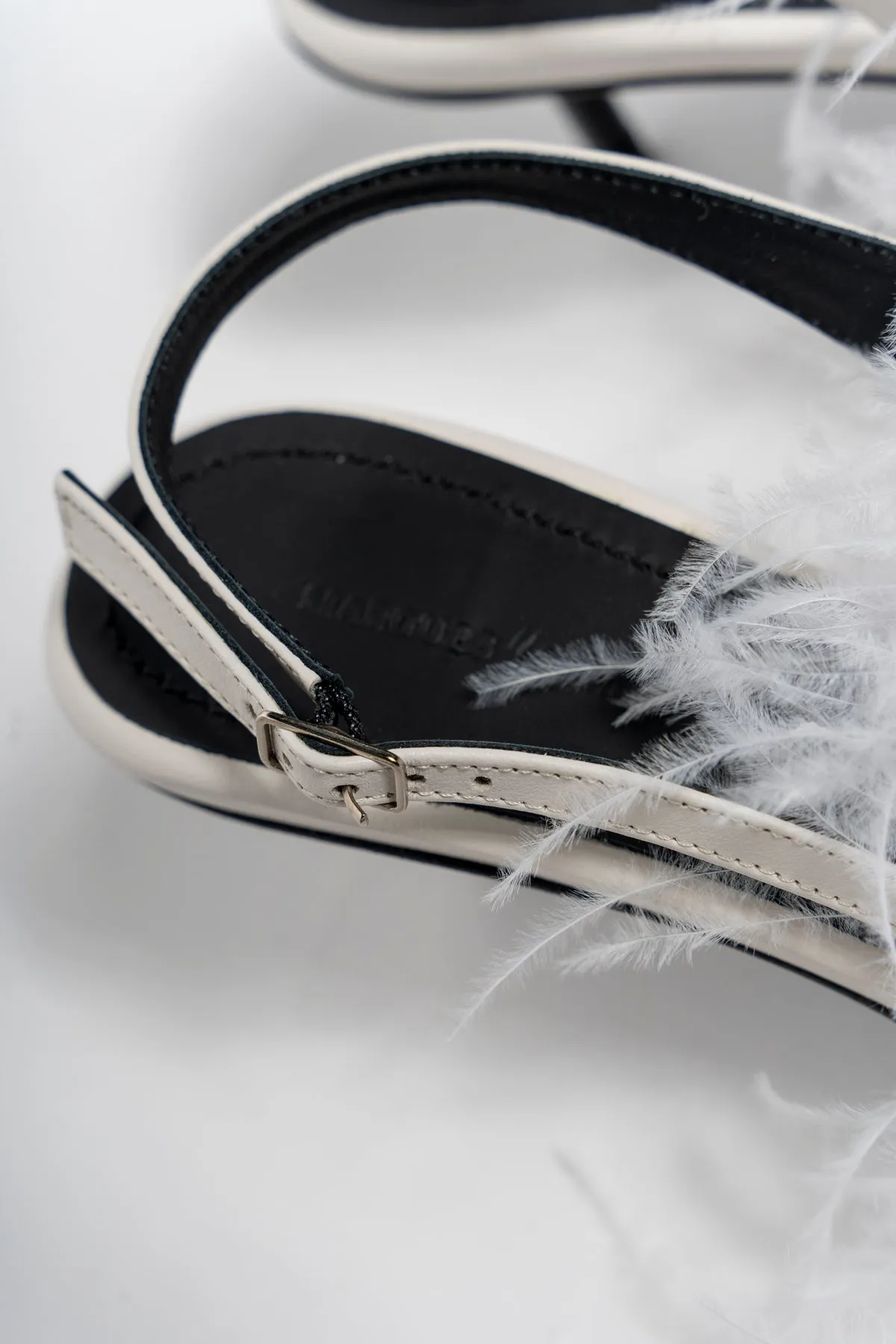 WHITE FEATHER SLING BACKS